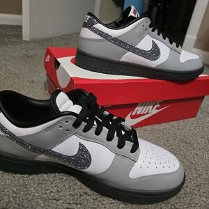 Nike Dunk Low LX: White/Grey with Glitter Swoosh
